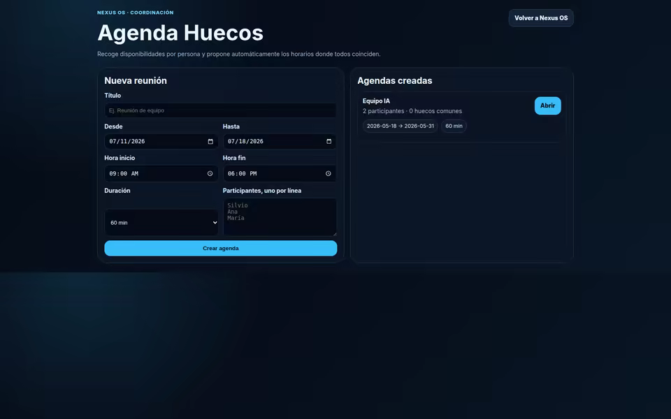Captura del proyecto Agenda Huecos