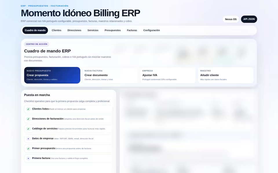 Captura del proyecto Momento Idóneo Facturación