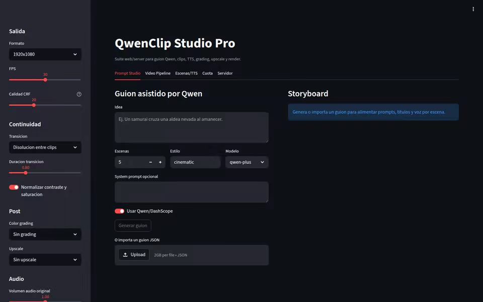 Captura del proyecto QwenClip Studio Pro